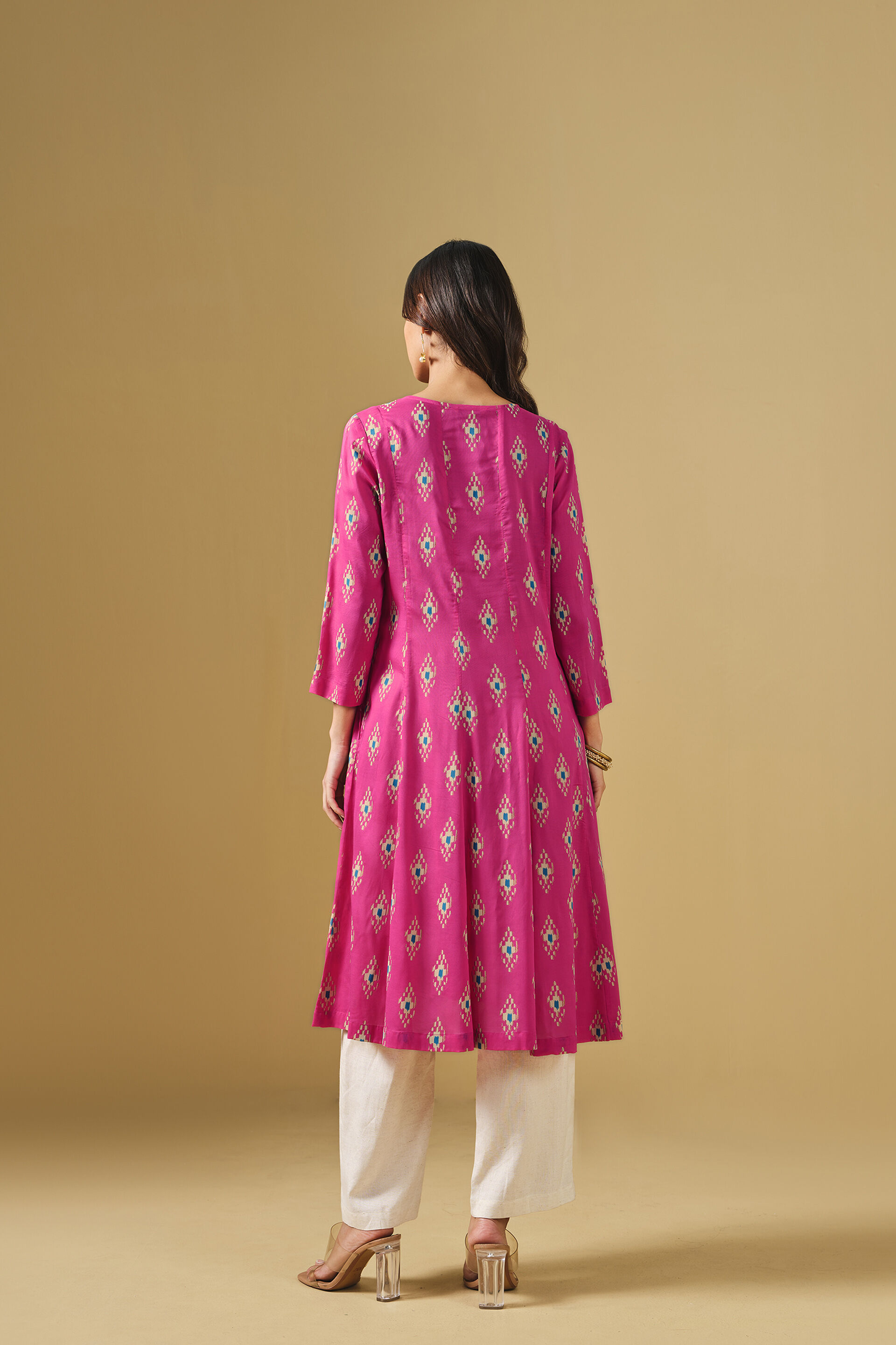 Ikat Inspired Pink Viscose Kurta, Pink, image 4
